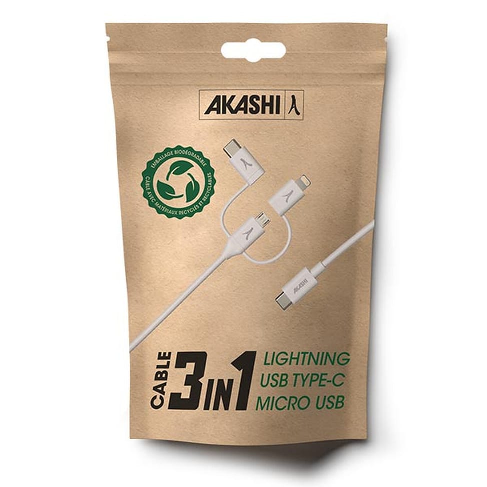 Akashi Câble Eco 3-en-1 USB-C vers USB-C / Lightning / micro USB (1 m) — image 5