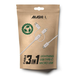 Akashi Câble Eco 3-en-1 USB-C vers USB-C / Lightning / micro USB (1 m)