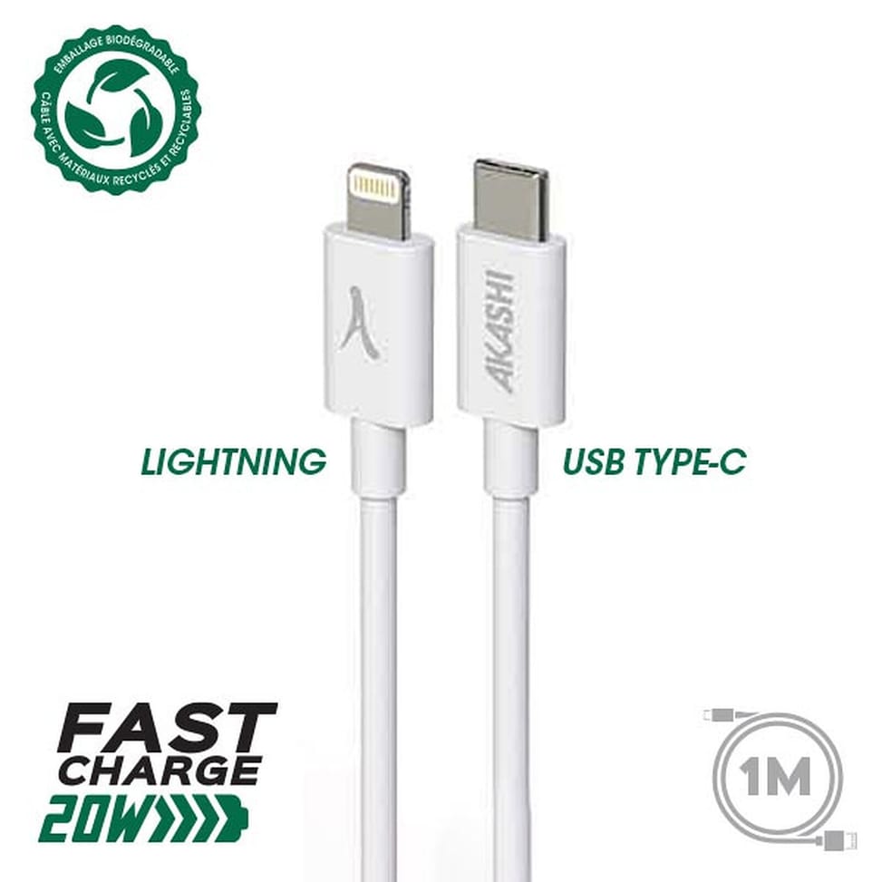 Akashi Câble Eco USB-C vers Lightning Blanc (1 m) — image 2