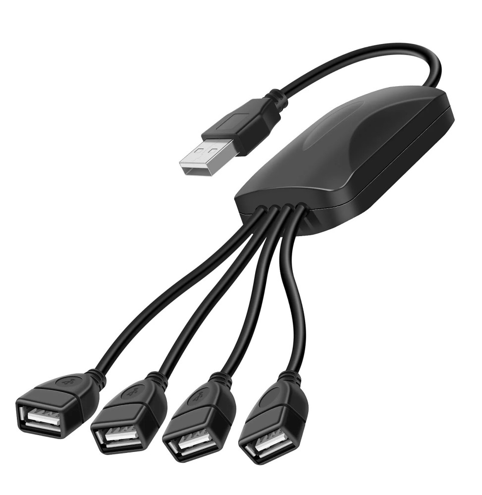 Akyga Adaptateur Hub USB 4 Ports USB 15cm Transfert de données et Charge Noir