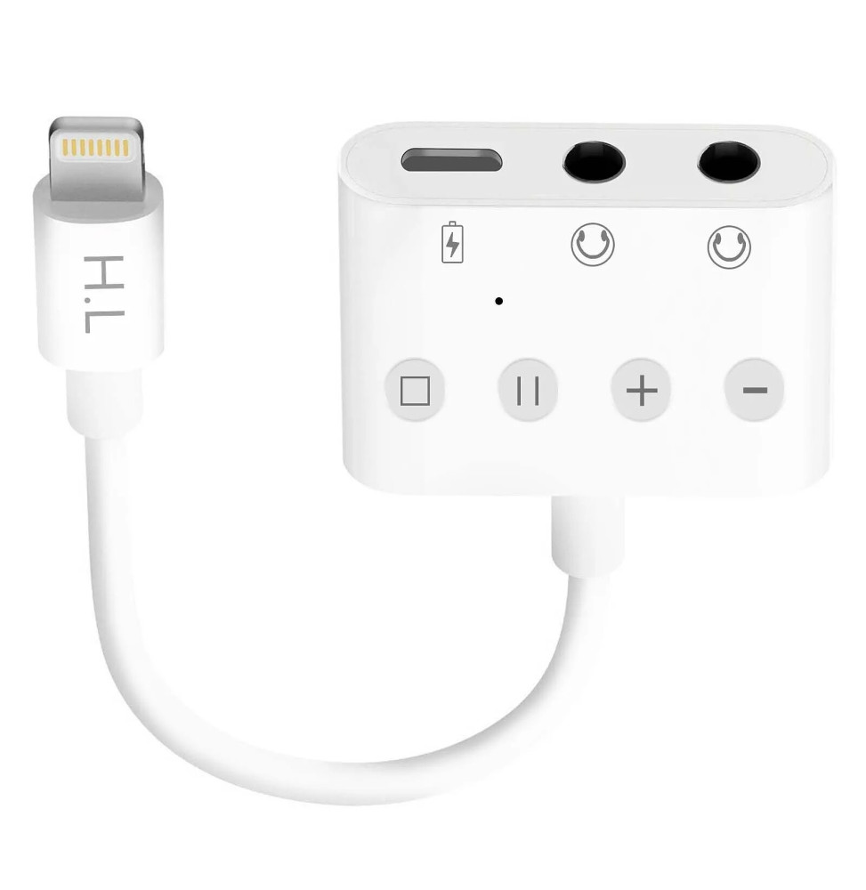 Avizar Adaptateur Audio/Charge Lightning vers Lightning et Double Jack 3.5mm 12cm Blanc