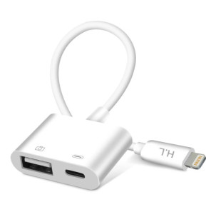 Avizar Adaptateur iPhone / iPad Lightning vers USB et Lightning Charge Compact Blanc