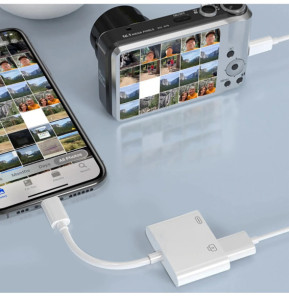 Avizar Adaptateur iPhone / iPad Lightning vers USB et Lightning Charge Compact Blanc