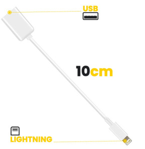 Avizar Adaptateur OTG USB vers Lightning Compact Portable 10cm Blanc