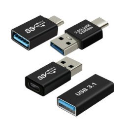 Avizar Adaptateur USB C + USB, Pack de 4 Adaptateurs OTG mâle femelle, Noir