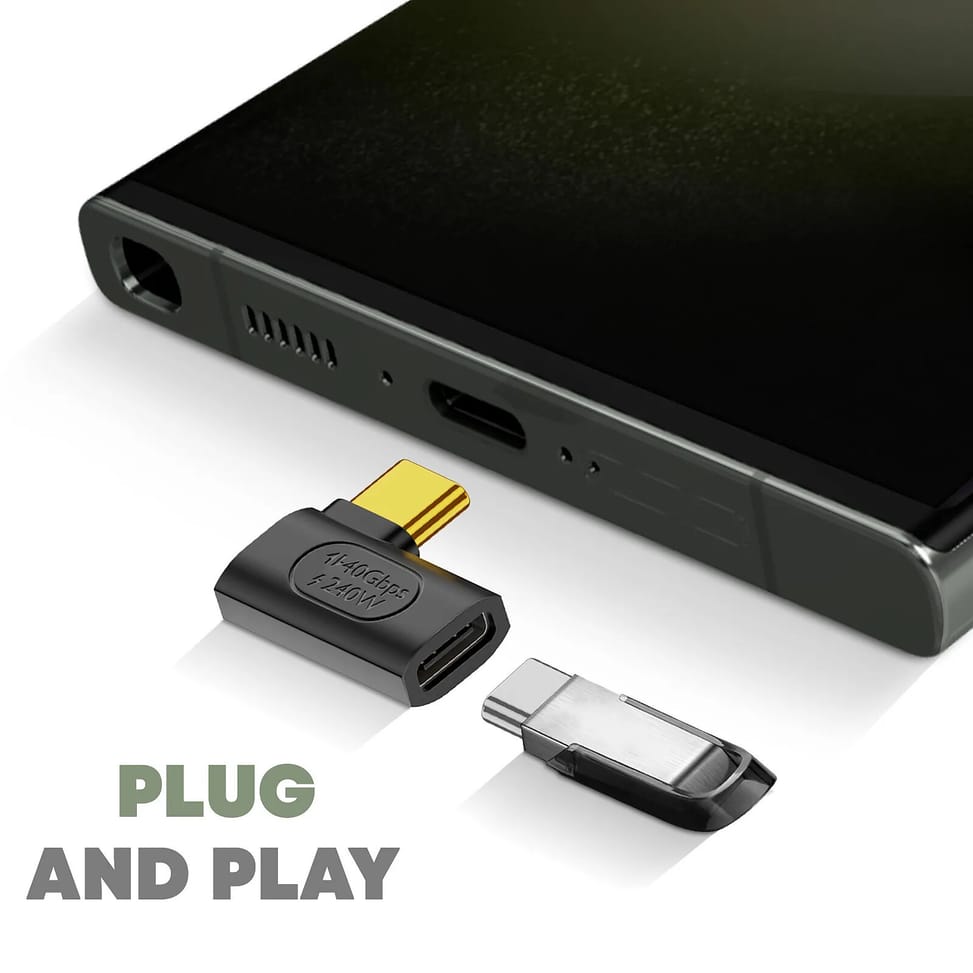 Avizar Adaptateur USB C Mâle vers Femelle Coudé Latéral Charge 240W Synchro 40Gbps Vidéo 8K — image 5