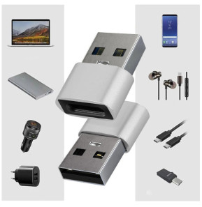 Avizar Adaptateur USB vers USB-C Charge et Synchronisation de Données Compact Argent