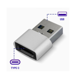 Avizar Adaptateur USB vers USB-C Charge et Synchronisation de Données Compact Argent