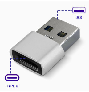 Avizar Adaptateur USB vers USB-C Charge et Synchronisation de Données Compact Argent