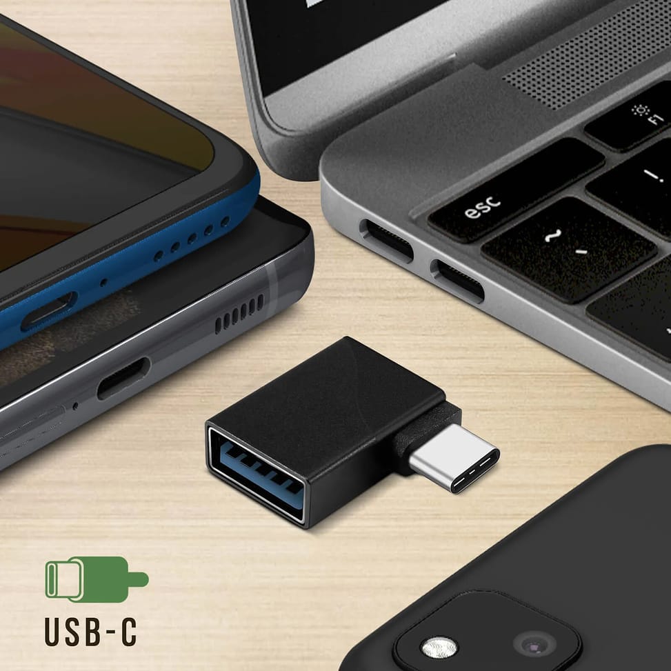Avizar Adaptateur USB-A Femelle vers USB-C Mâle Prise Coudée 90° Ultra-compact Noir — image 5