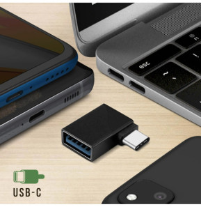 Avizar Adaptateur USB-A Femelle vers USB-C Mâle Prise Coudée 90° Ultra-compact Noir