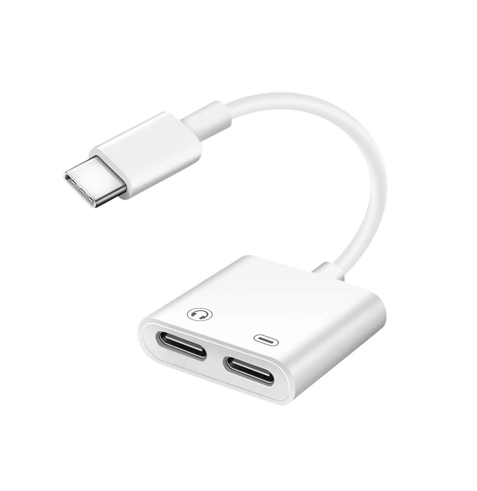 Avizar Adaptateur USB-C Mâle vers Double USB-C Femelle Audio et Charge Compact Blanc