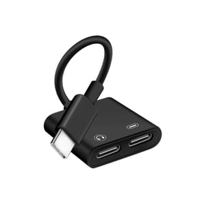 Avizar Adaptateur USB-C Mâle vers Double USB-C Femelle Audio et Charge Compact Noir — image 2
