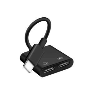 Avizar Adaptateur USB-C Mâle vers Double USB-C Femelle Audio et Charge Compact Noir