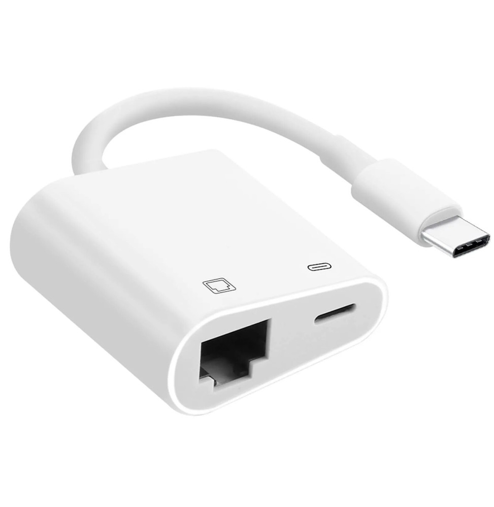 Avizar Adaptateur USB-C vers Ethernet + USB-C Charge et Connexion internet stable Blanc