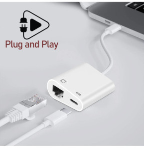 Avizar Adaptateur USB-C vers Ethernet + USB-C Charge et Connexion internet stable Blanc