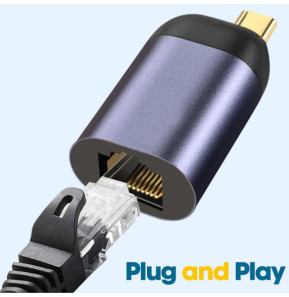 Avizar Adaptateur USB-C vers Ethernet Débit 100Mbps Design Compact Gris Foncé
