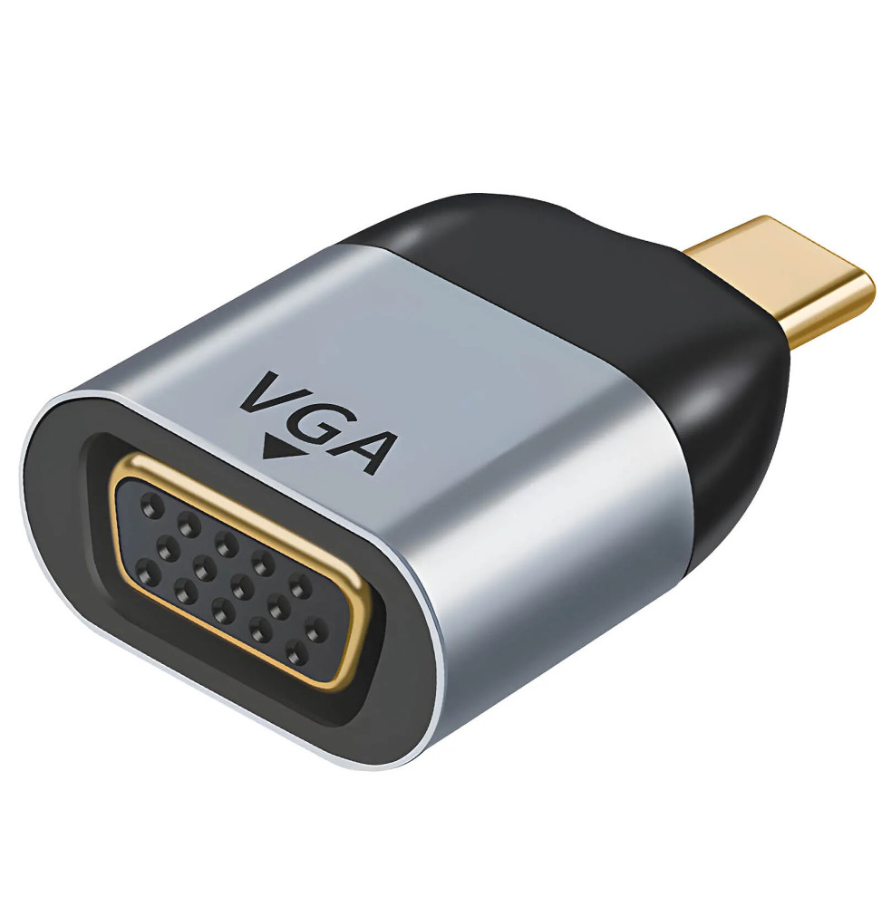 Avizar Adaptateur Vidéo USB-C Mâle vers VGA Femelle Résolution 1080p Compact Gris