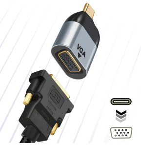 Avizar Adaptateur Vidéo USB-C Mâle vers VGA Femelle Résolution 1080p Compact Gris