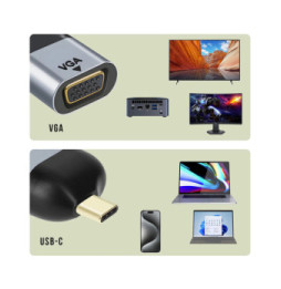 Avizar Adaptateur Vidéo USB-C Mâle vers VGA Femelle Résolution 1080p Compact Gris
