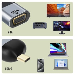 Avizar Adaptateur Vidéo USB-C Mâle vers VGA Femelle Résolution 1080p Compact Gris — image 5