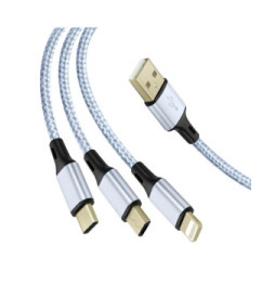 Avizar Câble 3 en 1 vers USB-C MicroUSB et Lightning Charge Rapide 1,2m Nylon Tressé