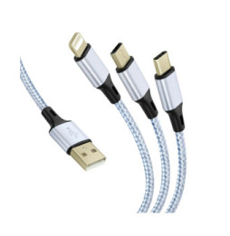 Avizar Câble 3 en 1 vers USB-C MicroUSB et Lightning Charge Rapide 1,2m Nylon Tressé