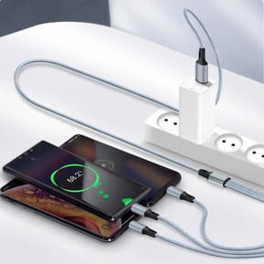 Avizar Câble 3 en 1 vers USB-C MicroUSB et Lightning Charge Rapide 1,2m Nylon Tressé — image 3