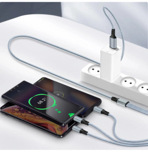 Avizar Câble 3 en 1 vers USB-C MicroUSB et Lightning Charge Rapide 1,2m Nylon Tressé