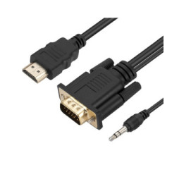 Avizar Câble HDMI vers VGA Mâle et Prise Jack 3.5mm Qualité Full HD Longueur 1.8m Noir