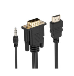 Avizar Câble HDMI vers VGA Mâle et Prise Jack 3.5mm Qualité Full HD Longueur 1.8m Noir
