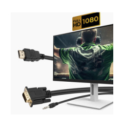 Avizar Câble HDMI vers VGA Mâle et Prise Jack 3.5mm Qualité Full HD Longueur 1.8m Noir