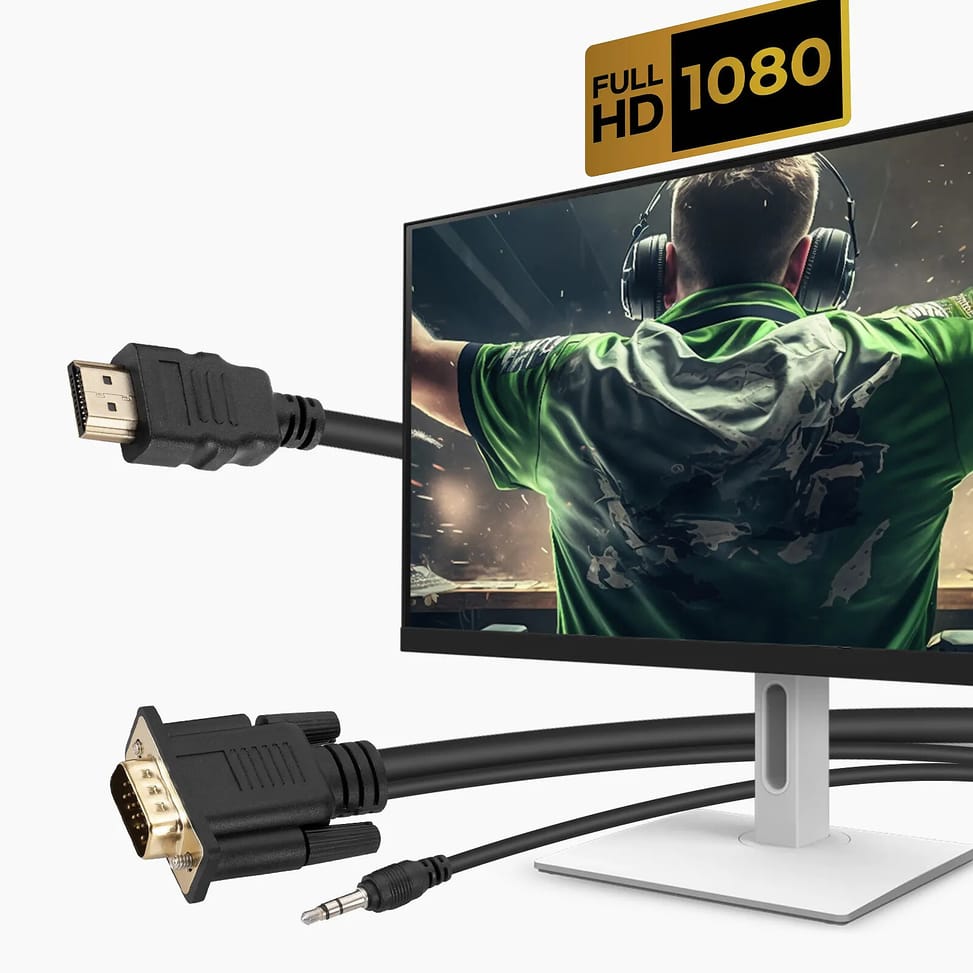 Avizar Câble HDMI vers VGA Mâle et Prise Jack 3.5mm Qualité Full HD Longueur 1.8m Noir — image 4