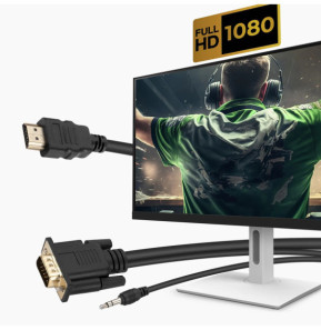 Avizar Câble HDMI vers VGA Mâle et Prise Jack 3.5mm Qualité Full HD Longueur 1.8m Noir
