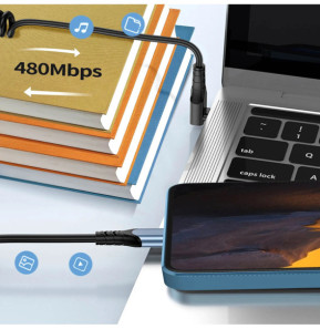 Avizar Câble spiralé USB-C vers USB-C, Noir 1,2m