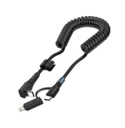 Avizar Câble spiralé USB-C vers USB-C + iPhone Lightning, Design coudé Noir 1,5m