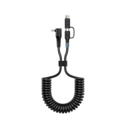 Avizar Câble spiralé USB-C vers USB-C + iPhone Lightning, Design coudé Noir 1,5m