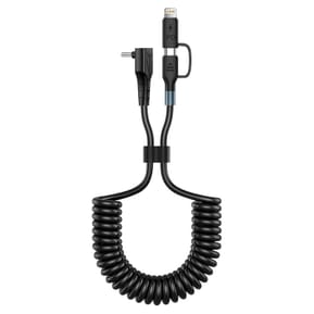 Avizar Câble spiralé USB-C vers USB-C + iPhone Lightning, Design coudé Noir 1,5m — image 2