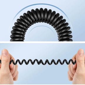 Avizar Câble spiralé USB-C vers USB-C + iPhone Lightning, Design coudé Noir 1,5m — image 3