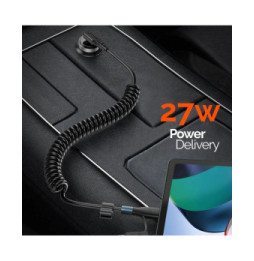 Avizar Câble spiralé USB-C vers USB-C + iPhone Lightning, Design coudé Noir 1,5m