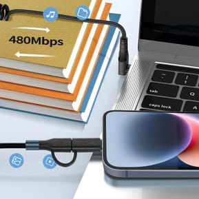 Avizar Câble spiralé USB-C vers USB-C + iPhone Lightning, Design coudé Noir 1,5m — image 5
