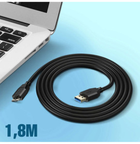 Avizar Câble USB 3.0 Micro B Samsung Galaxy S5 Note 3 Note Pro 12.2 Noir 1,8m