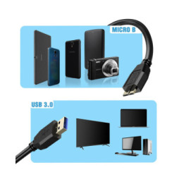 Avizar Câble USB 3.0 Micro B Samsung Galaxy S5 Note 3 Note Pro 12.2 Noir 1,8m