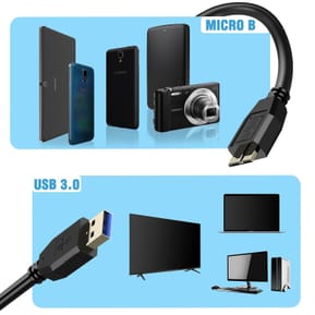 Avizar Câble USB 3.0 Micro B Samsung Galaxy S5 Note 3 Note Pro 12.2 Noir 1,8m — image 4