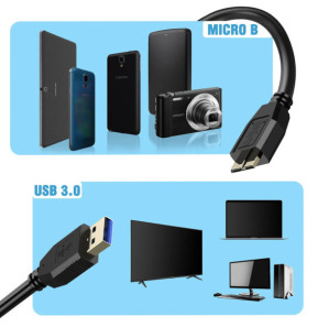 Avizar Câble USB 3.0 Micro B Samsung Galaxy S5 Note 3 Note Pro 12.2 Noir 1,8m