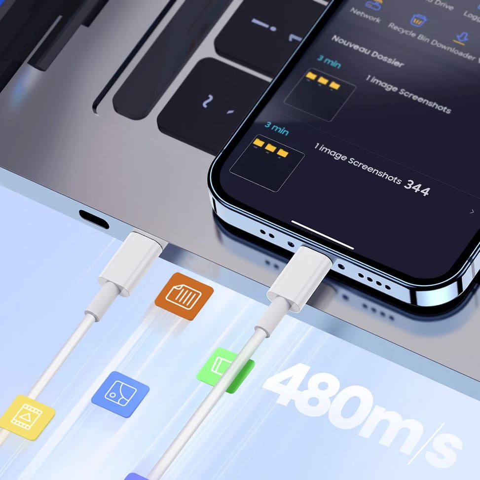 Avizar Câble USB C vers USB C Charge Rapide Transfert données 1m Blanc — image 4