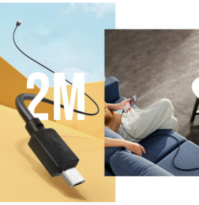 Avizar Cable USB Vers Micro USB Charge et Transfert 2 Mètres Noir