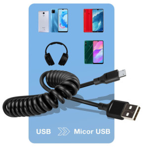 Avizar Câble USB vers Micro-USB 2A Extensible de 35cm à 80cm Charge Rapide Noir