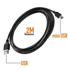 Avizar Câble USB vers Mini USB Charge Transfert Données 2m Noir