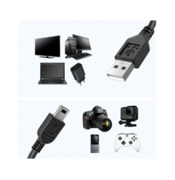 Avizar Câble USB vers Mini USB Charge Transfert Données 2m Noir